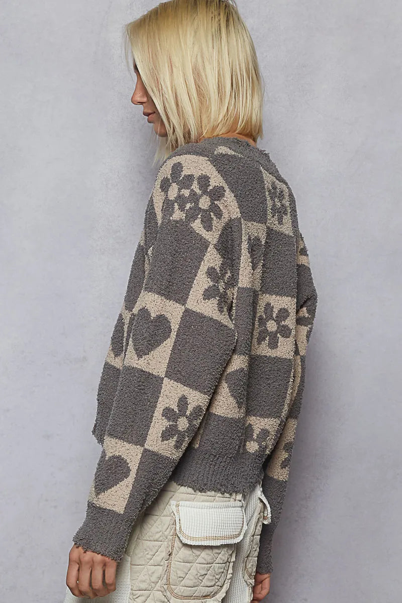 Heart Pattern Checkered Sweater