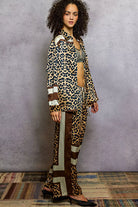 Leopard Printed Woven Wide Leg Drawstring Pants
