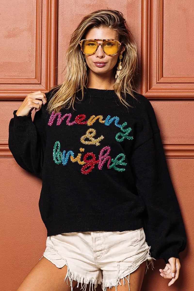 Tinsel Lettering Christmas Sweater