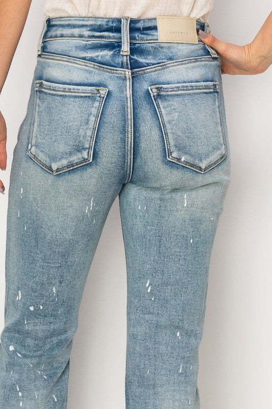 High Rise Distressed Straight Jeans