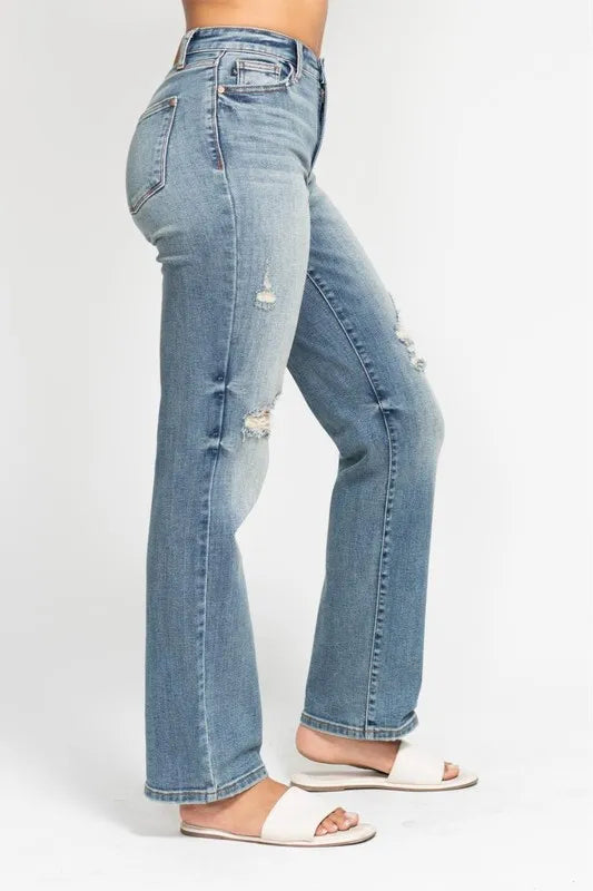 High Waist Distressed Dad Jeans