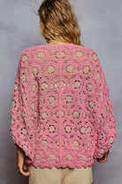 Openwork Chenille Cardigan with Contrast Floral