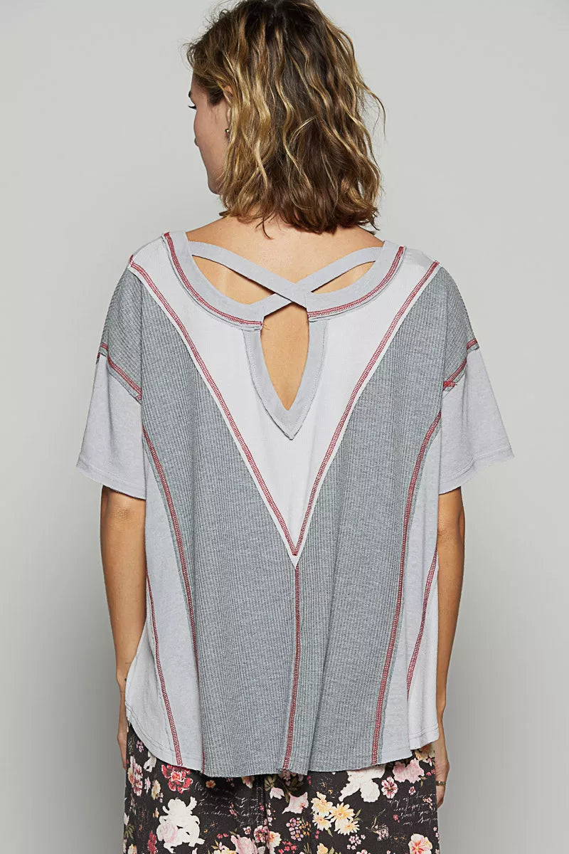 Contrast Stitching Top with Back Strap Detail