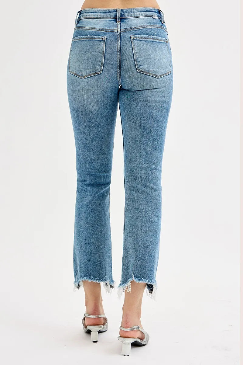 Mid Rise Crop Straight Slim Jeans