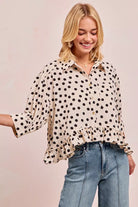 Polka Dot Peplum Top with Front Button
