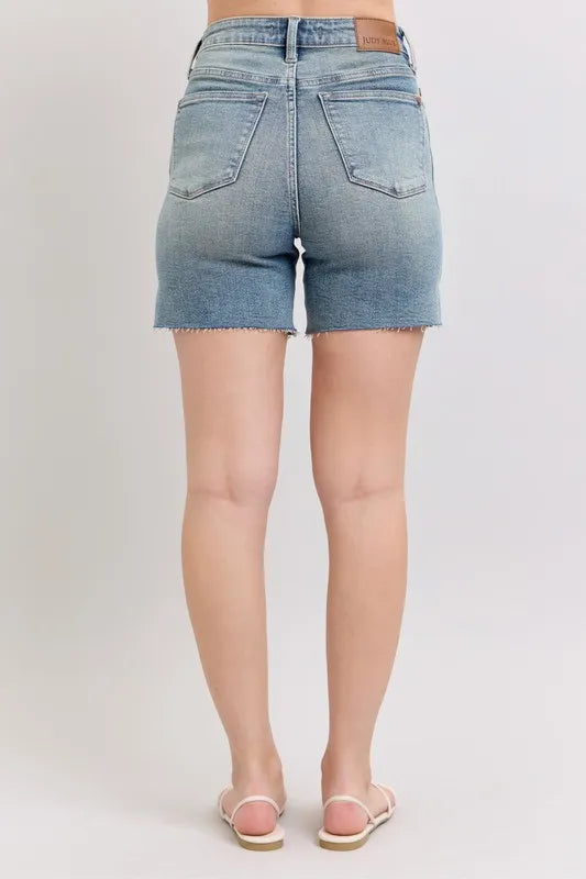 Judy Blue High Waist Vintage Wash Side Slit Denim Shorts