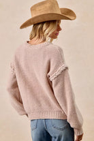 Cable Knit Sweater with Shoulder Braid Detail