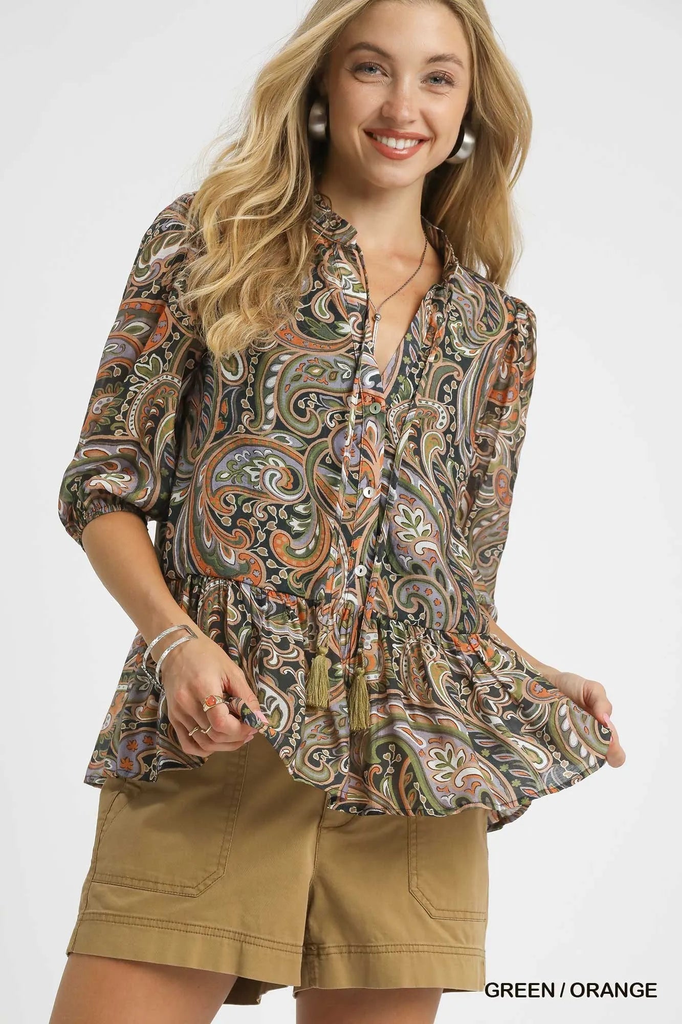 Paisley Print Peplum Blouse