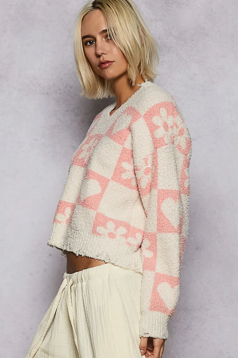Heart Pattern Checkered Sweater