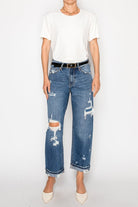 High Rise Distressed Straight Leg Jeans