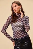 Plaid Mesh Knit Top with Thumb Opening