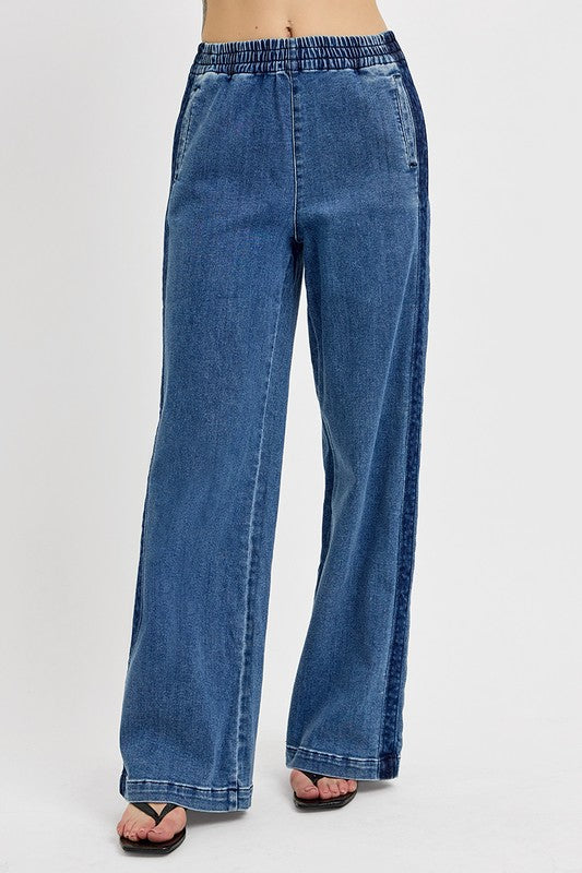 Elastic Waist Wide Leg Jeans