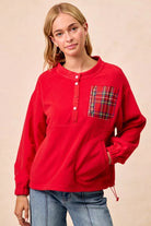 Christmas Theme Fleece Buttoned Top with Pockets