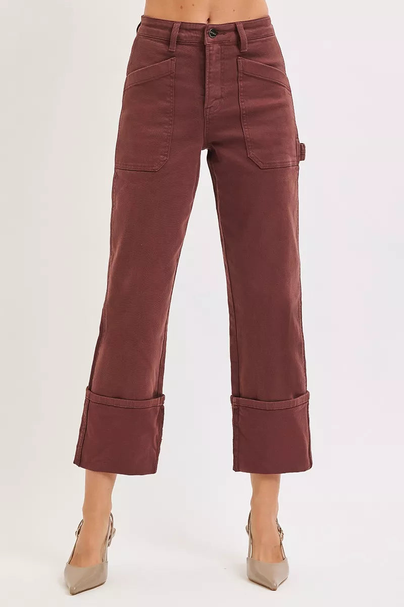 High Rise Wide Straight Cuffed Patch Jeans