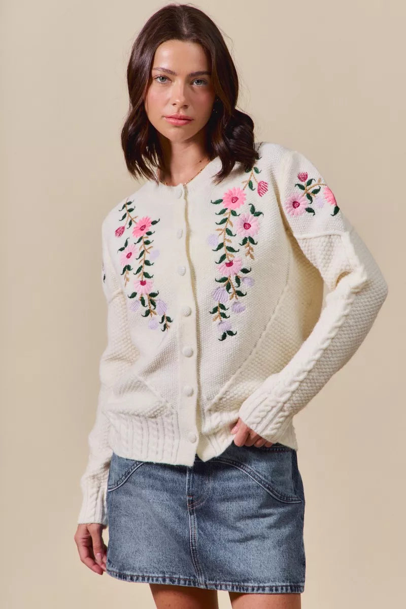Floral Embroidered Coquette Sweater Cardigan