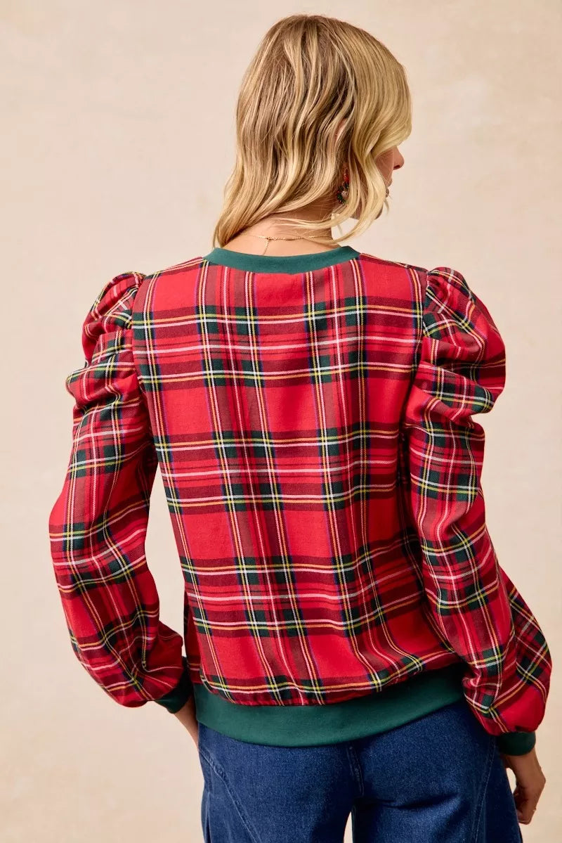 Plaid Exaggerated Shoulder Top