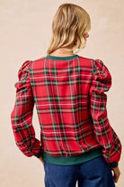 Plaid Exaggerated Shoulder Top