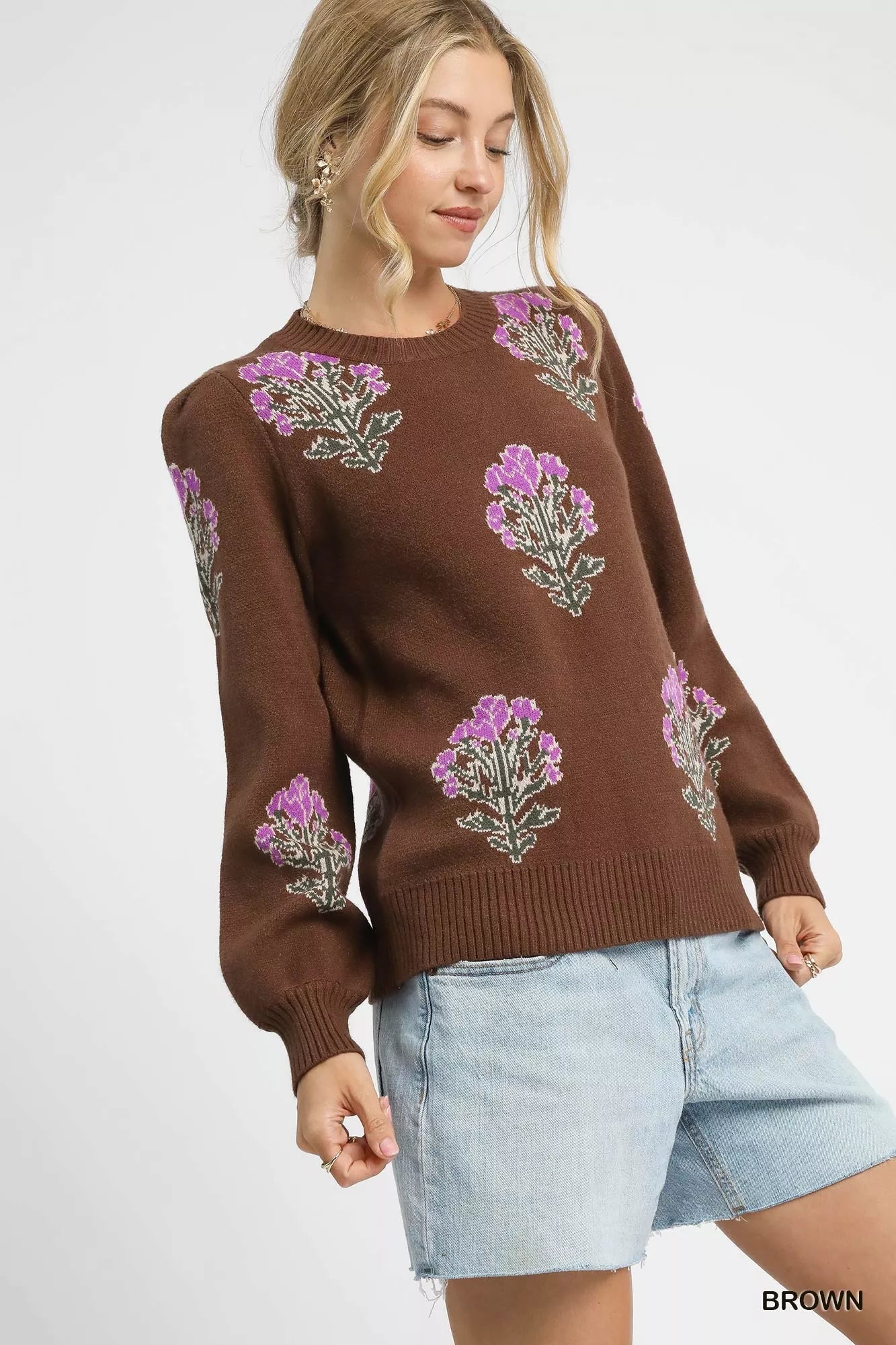 Single Flower Stem Jacquard Sweater