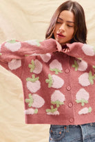 Strawberry Pattern Button-Up Cardigan