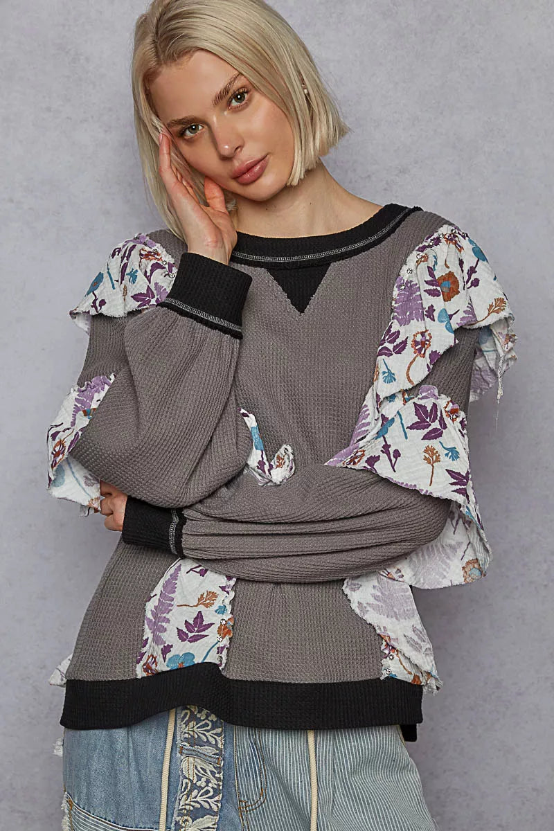 Sweater with Floral Ruffle Detail