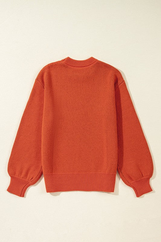 Pumpkin Print Drop Shoulder Sweater