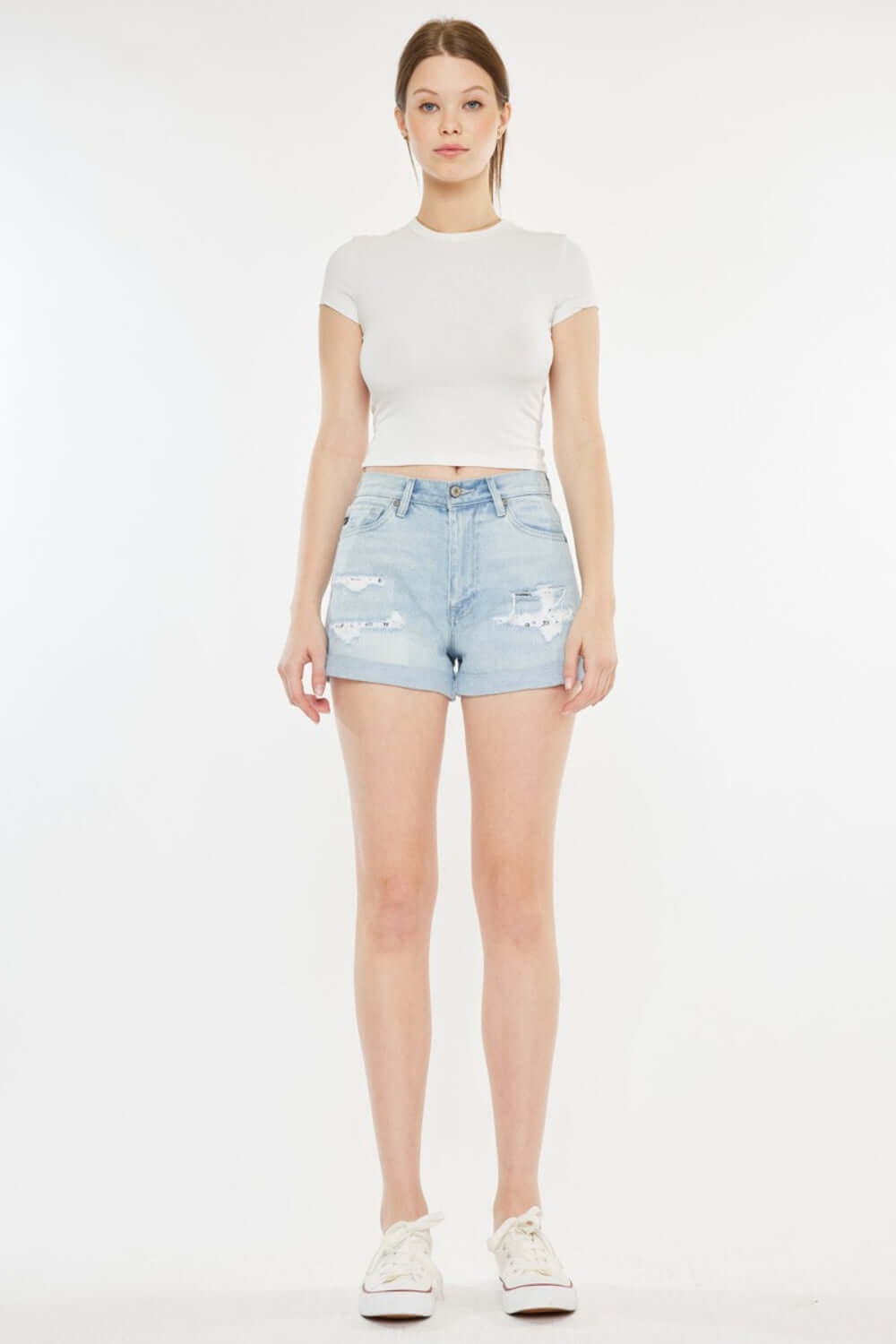 High Rise Repaired Mom Denim Shorts
