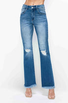 Raw Hem Distressed High Rise Bootcut Jeans