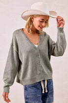 Washed Sweater V-Neck Cardigan