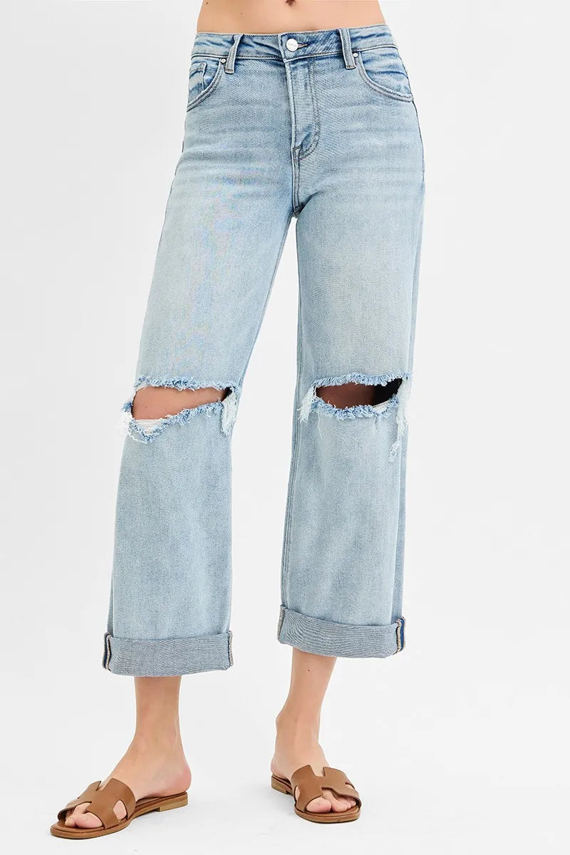 Mid Rise Fit Boyfriend Jeans with Cuff
