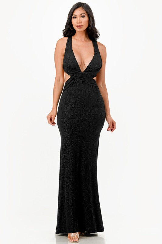 Ruched Halter Top Full Length Gown