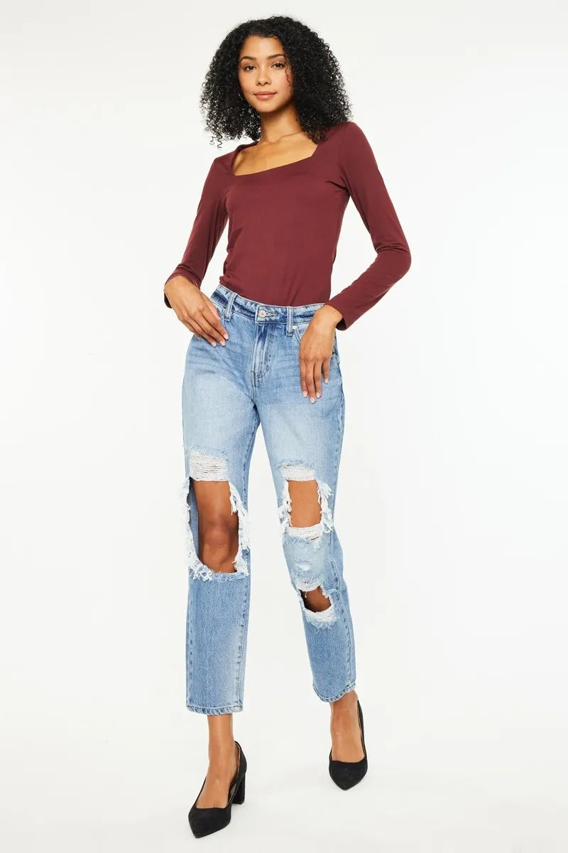 High Rise Distressed Boyfriend Jeans