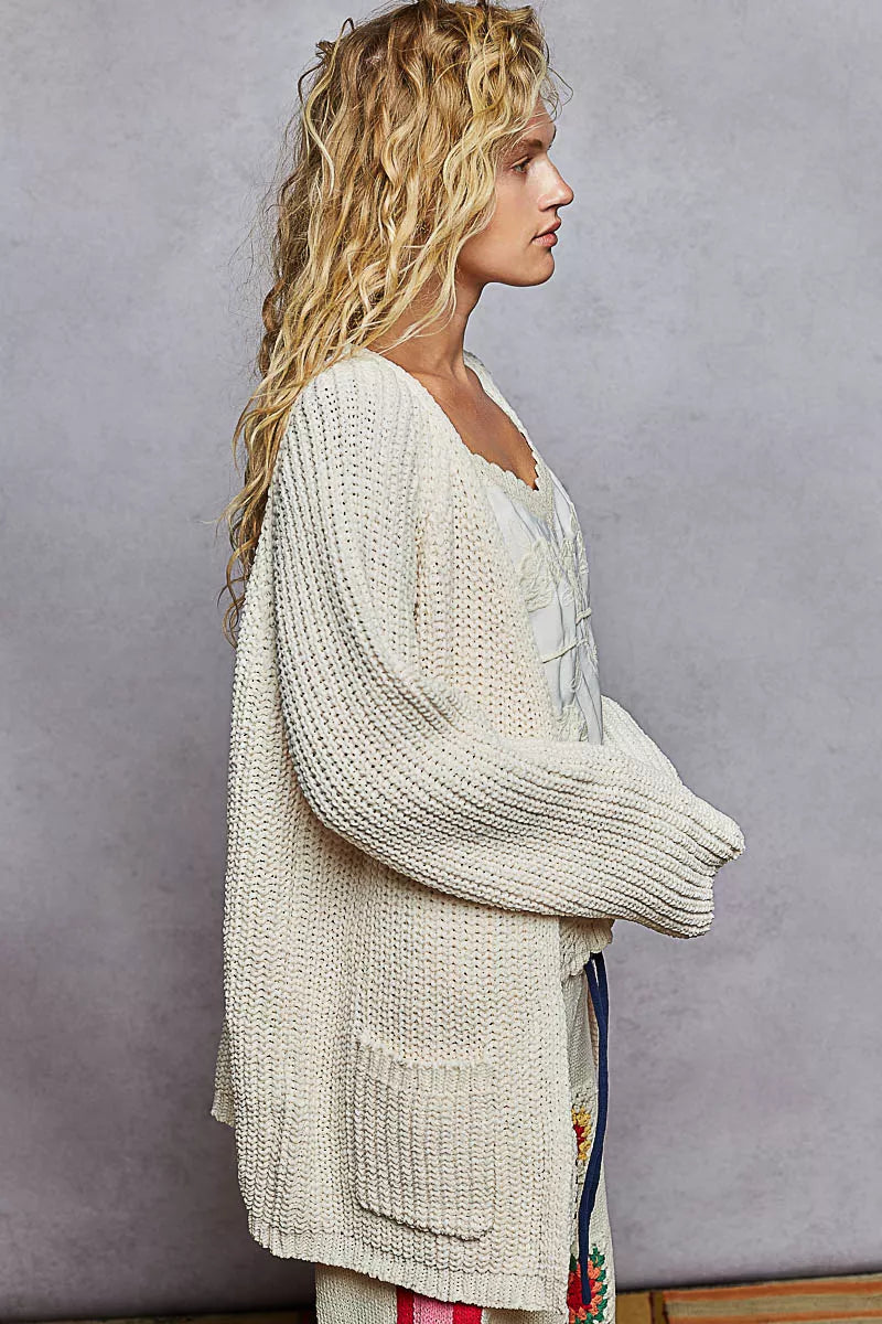 Open Front Knit Cardigan with Front Pocket