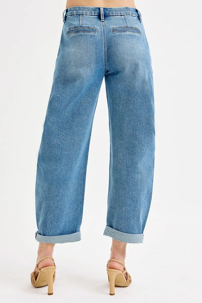 Mid Rise Barrel Roll Up Jeans