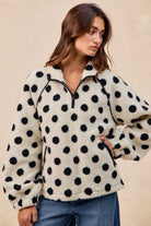 Polka Dot Sherpa Half Zip Up Top