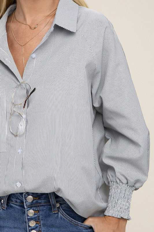 Striped Collared Raglan Sleeve Shirt