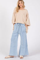 Waffle Textured Wide Leg Mineral Washed Pants