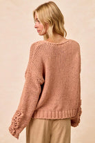 BiBi Chunky Knit Sweater with Flower Detail Sleeves