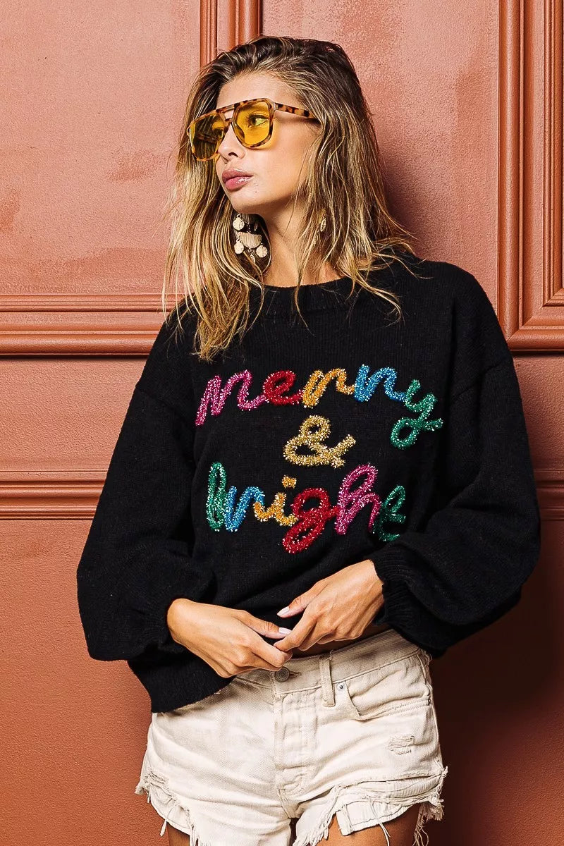 Tinsel Lettering Christmas Sweater