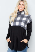 Plaid Turtleneck Long Sleeve Blouse