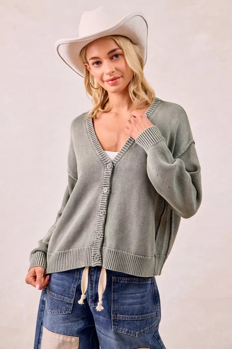 Washed Sweater V-Neck Cardigan