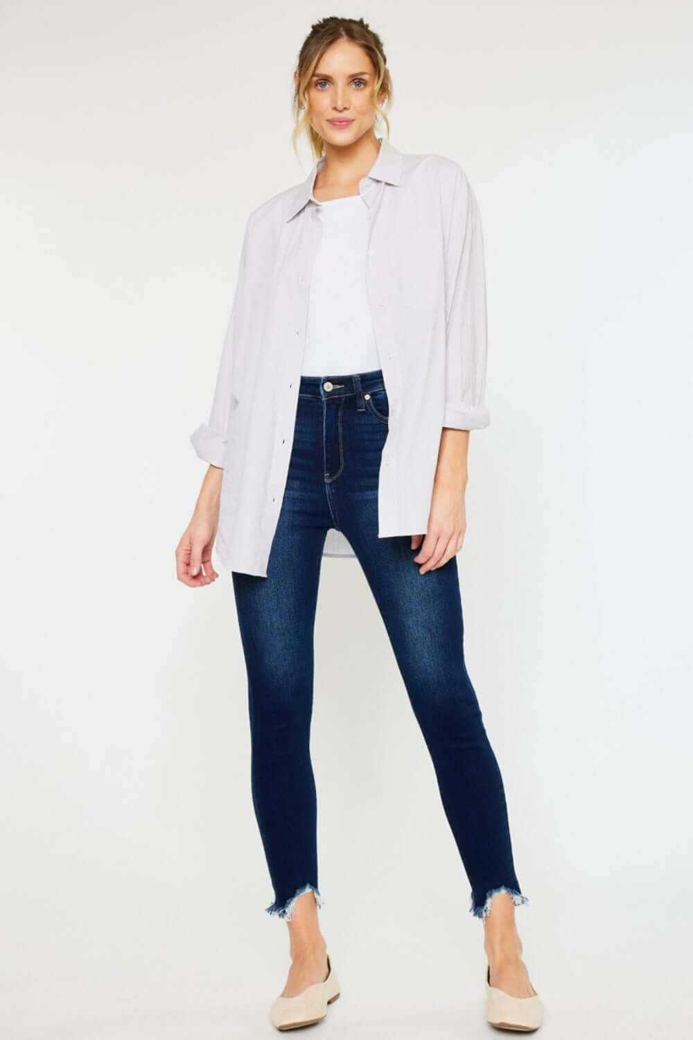 High Rise Frayed Ankle Skinny Jeans