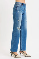 High Rise Ankle Straight Distressed Jeans