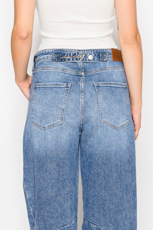 Adjustable Strap Waistband Barrel Jeans