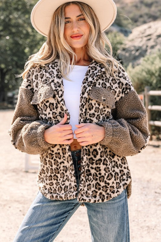 Leopard Sherpa Buttoned Jacket