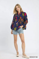 Floral Blouse with Scalloped Neckline