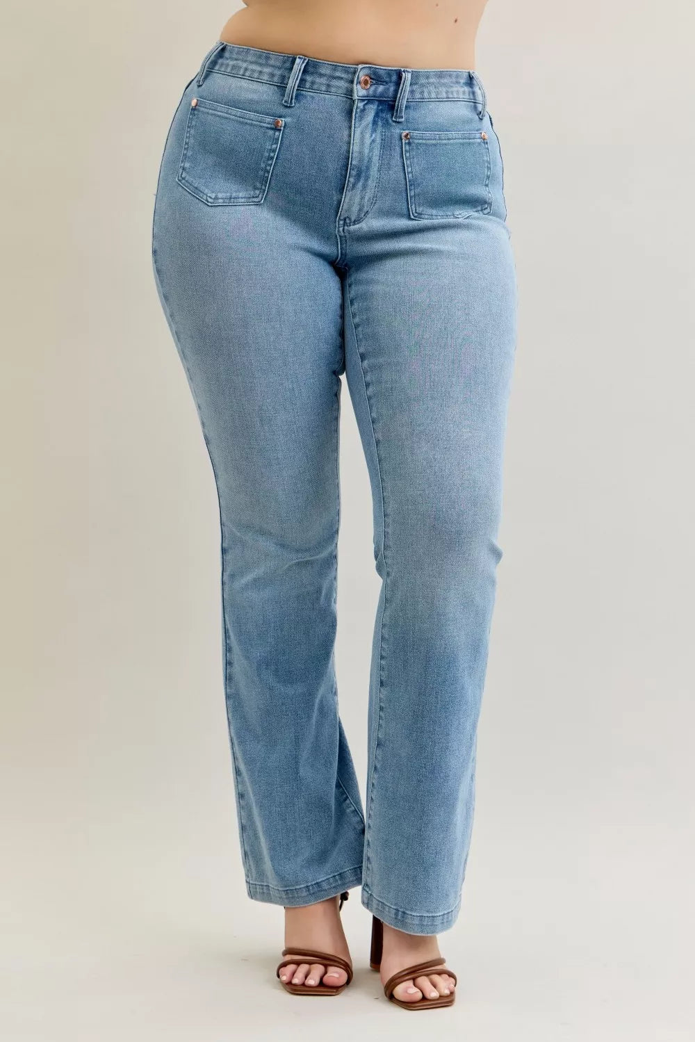 Mid Rise Bootcut Jeans with Contrast Wash