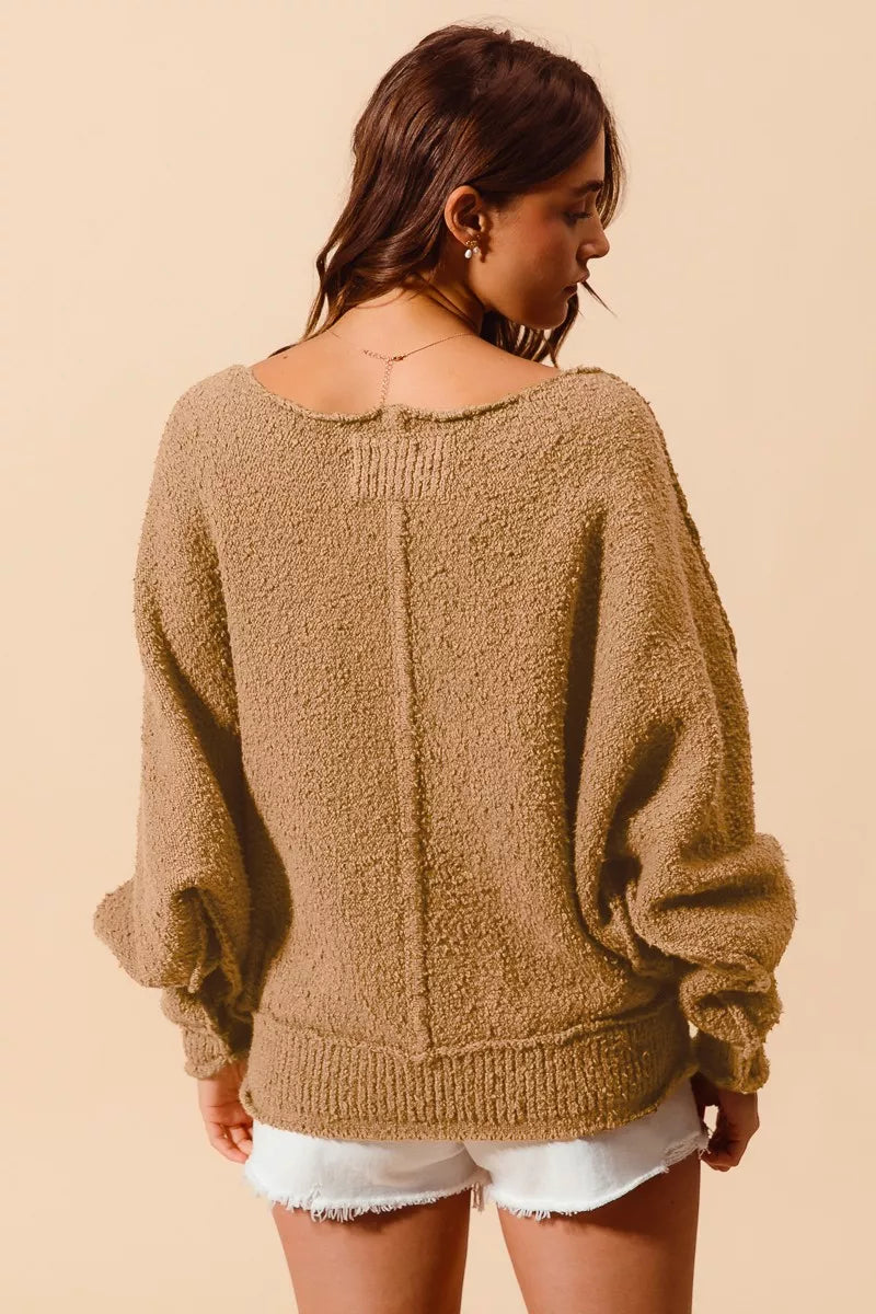 Loose Fit Exposed Seam Slouchy Boucle Sweater