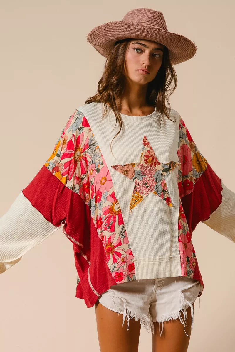 Floral Star Patch Sweatshirt