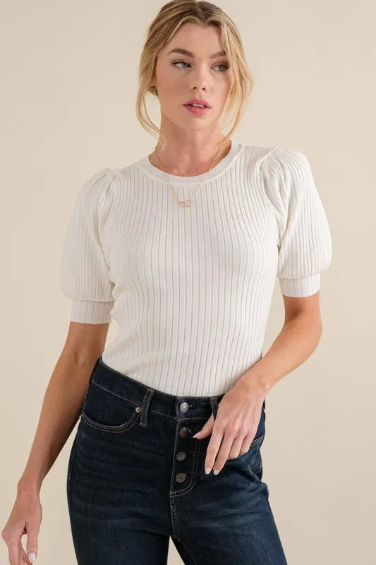 Puffed Half Sleeve Rib Bodysuit