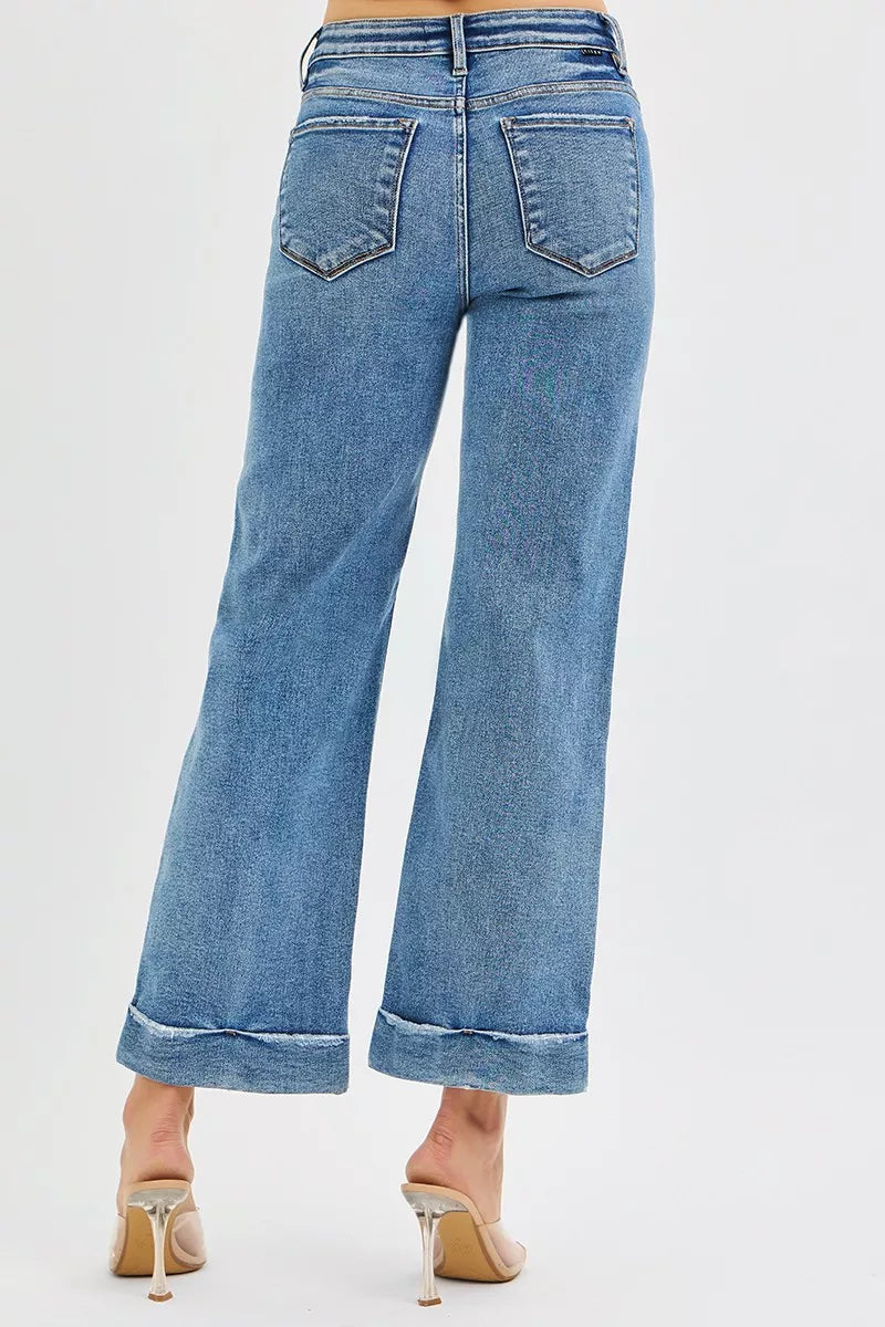 Mid Rise Crop Straight Jeans w/ Taylor Cuff